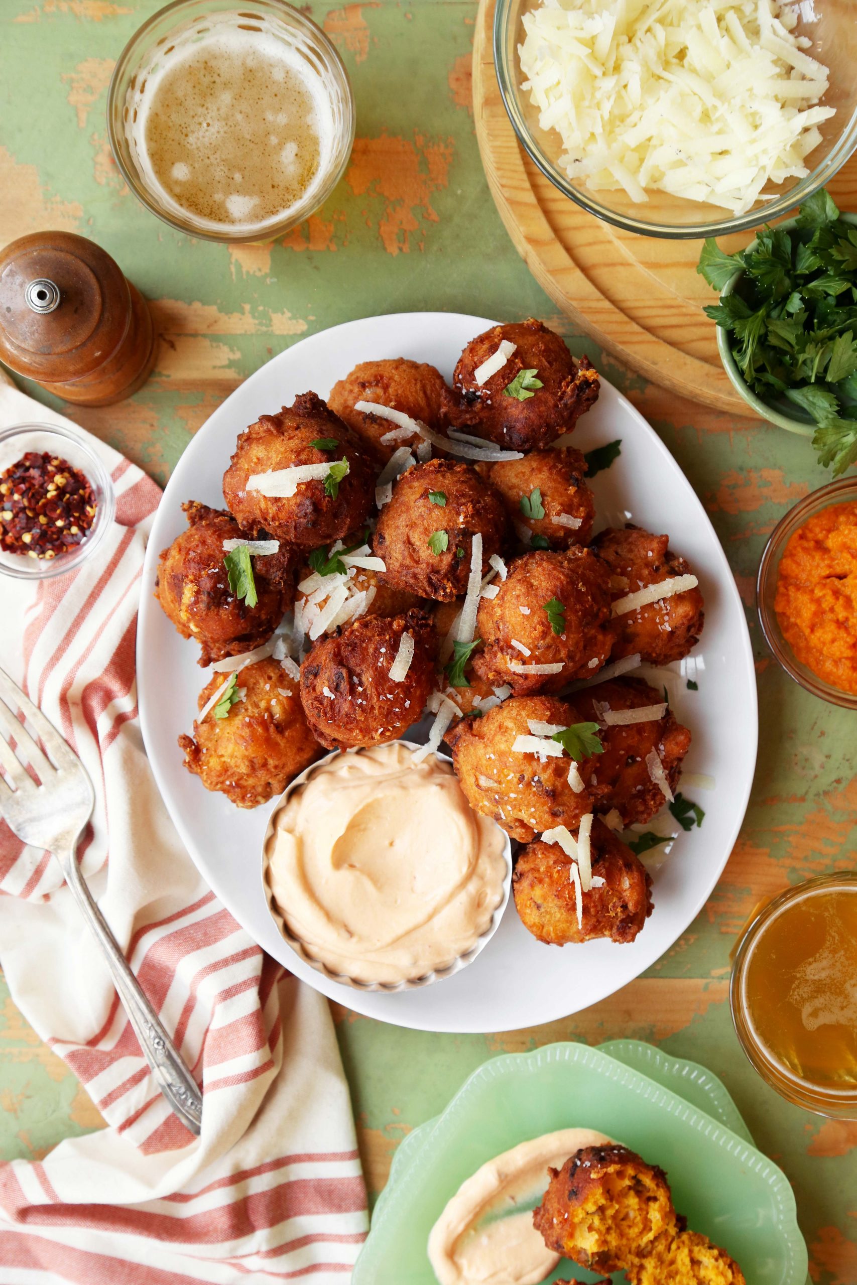 Spicy Sausage and Manchego Pumpkin Fritters